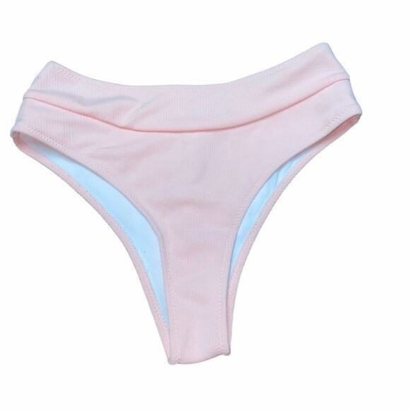 SHEIN Pink Ribbed High Waisted Bikini Swim Bottoms Women's Size Small - Picture 1 of 6
